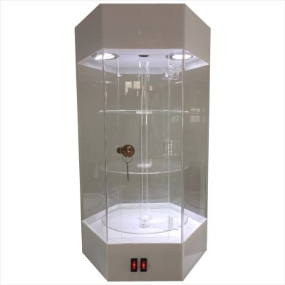 LXLIGHTS Acrylic Display Case Showcase, LED Dustproof Spin Organizer Box with Door Lock, Collectibles Storage Display Shelf for Watch Jewelry Model Toys, 5 Colors (Color : White)