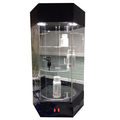 LXLIGHTS Acrylic Display Case Showcase, LED Dustproof Spin Organizer Box with Door Lock, Collectibles Storage Display Shelf for Watch Jewelry Model Toys, 5 Colors (Color : Black)