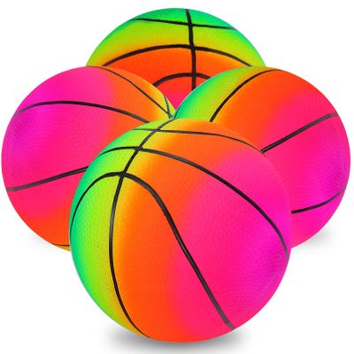 4Pcs Rainbow Playground Balls for Kids&Adults With 1 Hand Pump,8.5Inch Colorful Rubber Bouncy Balls,Inflatable Multi Colors Kick Balls Handball,Durable Indoor&Outdoor Play Toys (Neon Basketball)