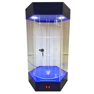 LXLIGHTS Acrylic Display Case Showcase, LED Dustproof Spin Organizer Box with Door Lock, Collectibles Storage Display Shelf for Watch Jewelry Model Toys, 5 Colors (Color : Blue)