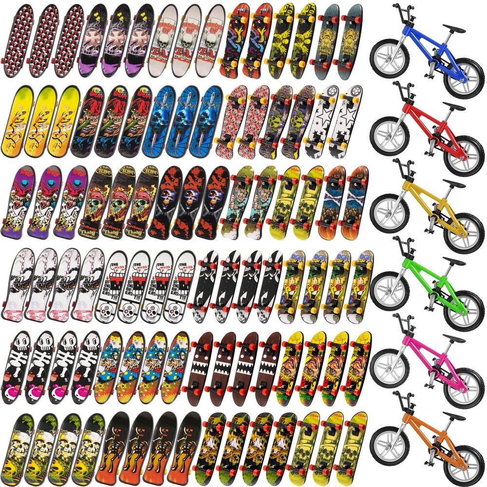 Hortsun 100 Pieces Mini Finger Skateboards Set Finger Bikes Hand Skateboard Fingerboards Tiny Bike Creative Fingertips Movement Party Favors Novelty Gift