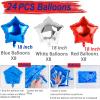 24pcs Red White Blue Star Balloons,18 inch Foil Mylar Star Balloons,4th of July Aluminum Foil Balloon for Brithday,Anniversary,Independence Day Party Decorations (5-pointed star balloons) view 2