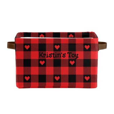 Joyestore Gingham Pixel Hearts Red Personalized Storage Bins Baskets Cubes Organizer with Handle for Shelves Closet Nursery Toy 1 Pack