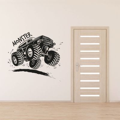 Monster Signage Monster Truck Silhouette - Monster Truck Off Road Vehicle Oversized Tires ATV Vinyl Wall Art Wall Sticker Wall Decal Home Room Kids Room Boys Girls Room Nursery Room Size (18x20 inch)