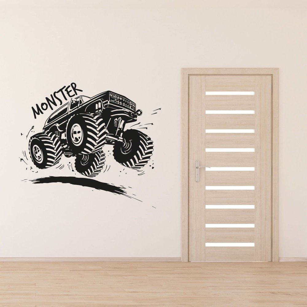 Monster Signage Monster Truck Silhouette - Monster Truck Off Road Vehicle Oversized Tires ATV Vinyl Wall Art Wall Sticker Wall Decal Home Room Kids Room Boys Girls Room Nursery Room Size (18x20 inch)