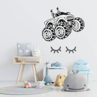 ATV Racing Big Tires Monster Truck Silhouette Motocross Mud Bogging Off Road Vehicle Truck On Fire Vinyl Wall Art Sticker Decal Home Room Kids Room Boys Girls Room Nursery Room Size (8x10 inch)
