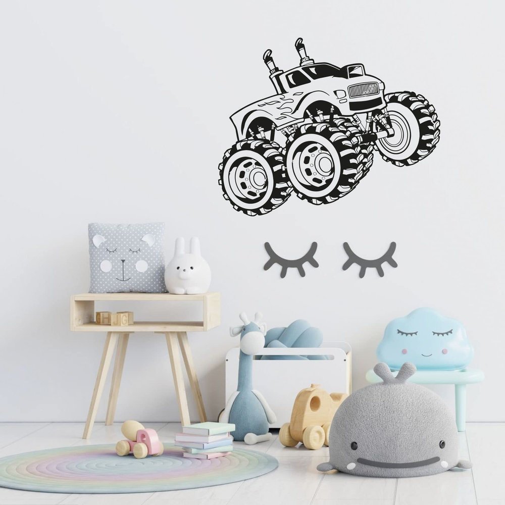 ATV Racing Big Tires Monster Truck Silhouette Motocross Mud Bogging Off Road Vehicle Truck On Fire Vinyl Wall Art Sticker Decal Home Room Kids Room Boys Girls Room Nursery Room Size (8x10 inch)
