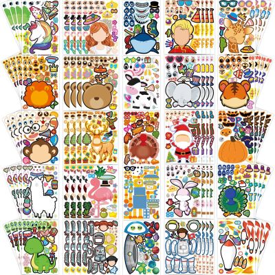 100 Sheets Make Your Own Stickers for Kids, 25 Designs, Make-a-Face Sticker Animal Prince Princess Space Face Birthday Craft, Party Favor Craft School Activities Reward Goodie Bags Stuffers