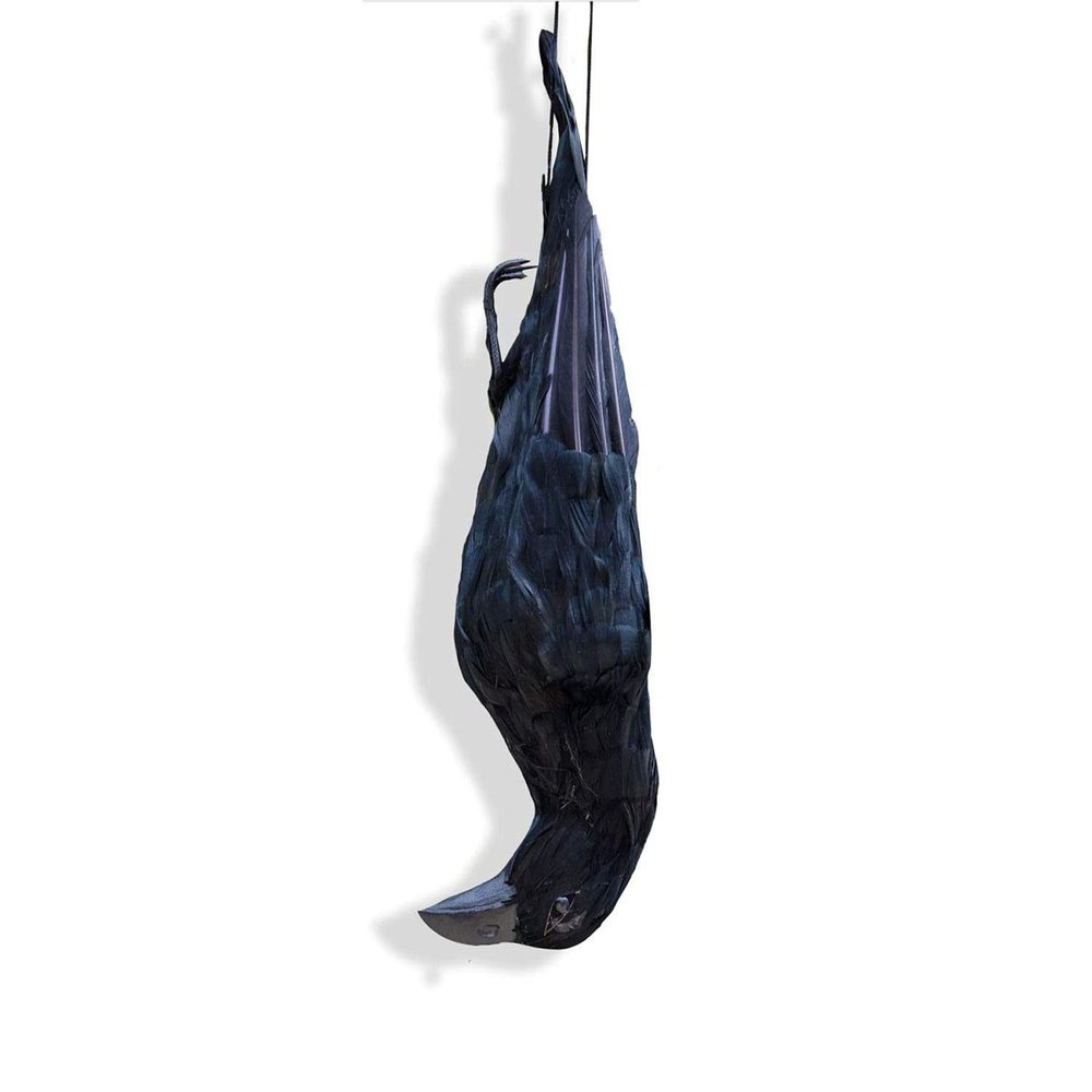 17 inch Lifesize Fake Crow Black Feathered Crow Realistic Dead Crows Combination with 95 feet Double Side Laser Tape