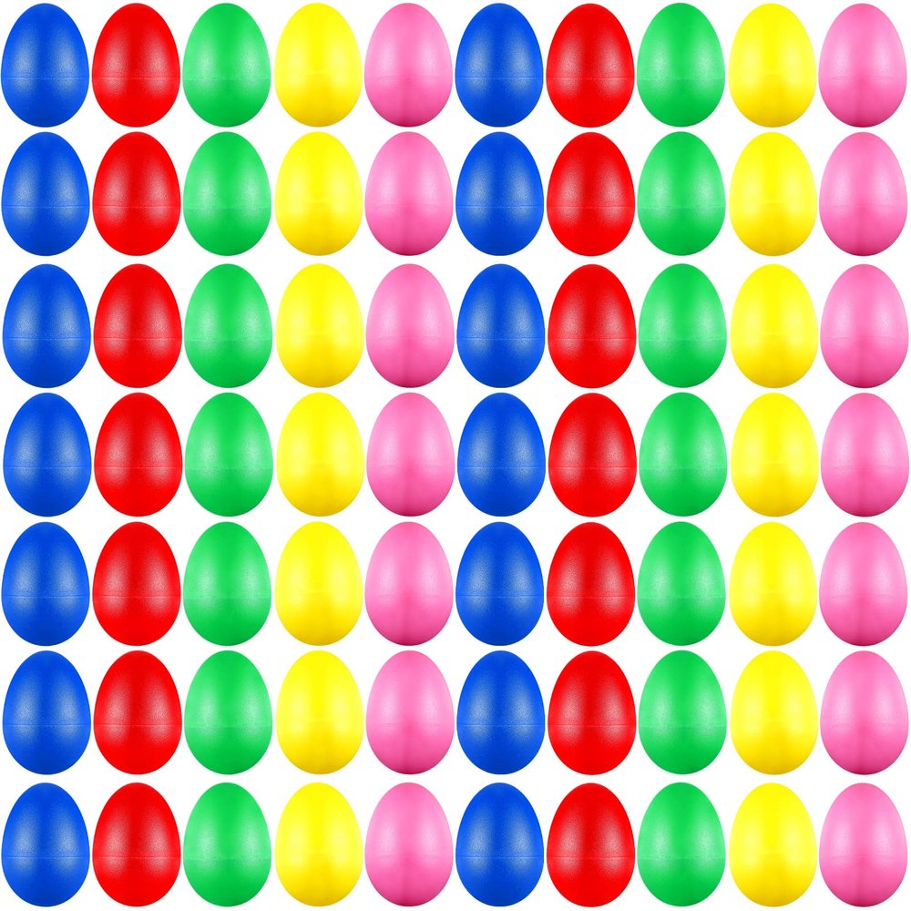 100 Pieces Egg Shakers Musical Instruments Percussion Maracas Egg for Kids Toys Plastic Easter Shaker for Learning DIY Painting, Classroom Music, Rhythm(5 Color)