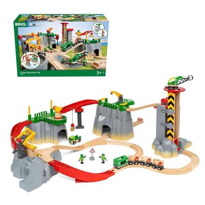BRIO World Cargo Mountain Set - 49-Piece FSC-Certified Wood Train Set & Accessories - Compatible with All BRIO Railway Sets - Includes Crane, Helicopter, Caves & More - Fun Play for Kids Ages 3 & Up