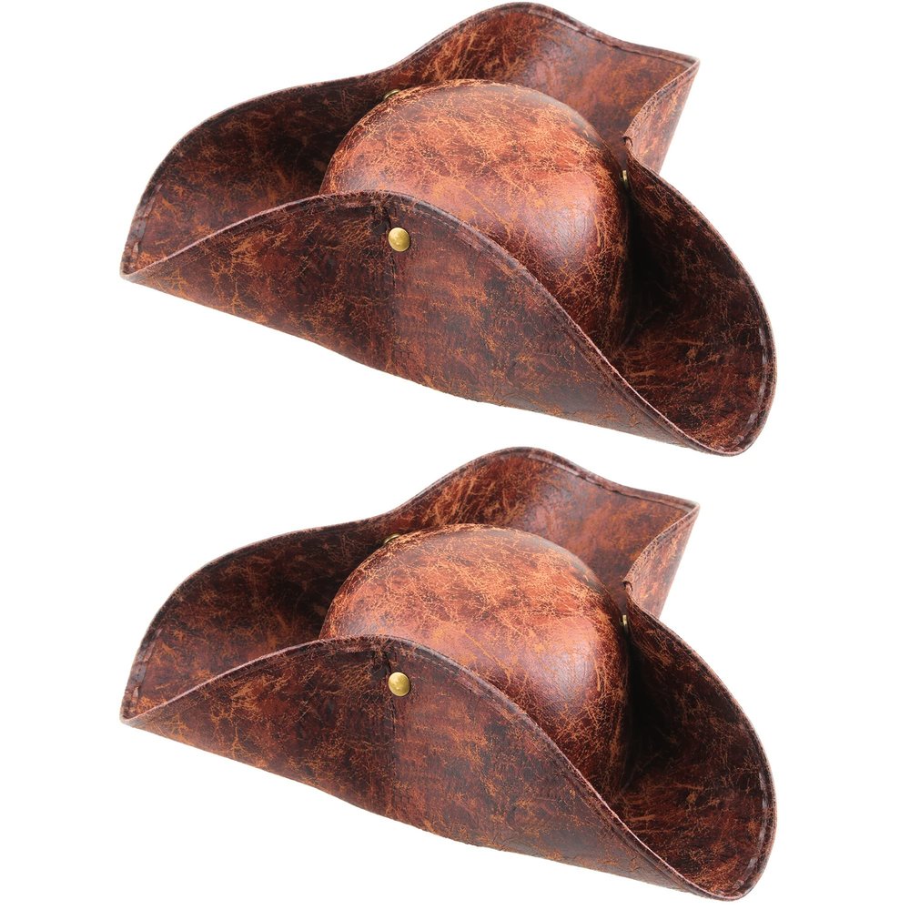 SGBETTER 2 Pack Faux Leather Pirate Hat Tricorn Hat Brown Tri-Corner Hat for Pirate Theme Party Halloween Cosplay Masquerade Accessories