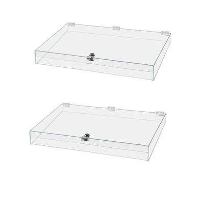 2 Pack Acrylic Locking Display Case with Keys and Hinged Lid 24" x 18" 3.75" Clear Countertop Rectangular Tray for Antiques Collectibles Currency and Coins by Marketing Holders