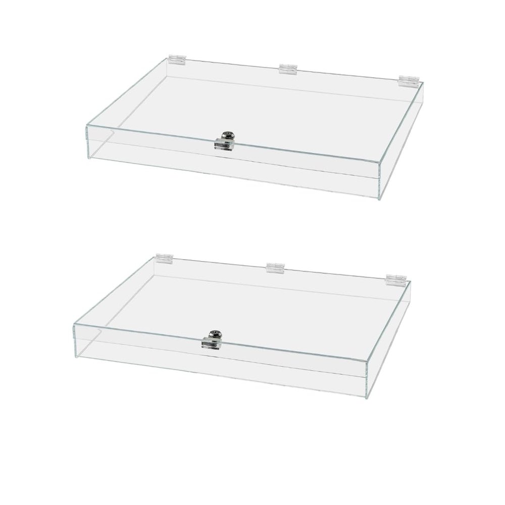 2 Pack Acrylic Locking Display Case with Keys and Hinged Lid 24" x 18" 3.75" Clear Countertop Rectangular Tray for Antiques Collectibles Currency and Coins by Marketing Holders