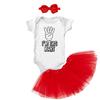 "I'm This Many 4 - Four Year Old Birthday Baby Bodysuit + Tutu Skirt + Bow Headband Set (White Bodysuit/Red Tutu, 24 Months)" view 1