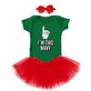 Tcombo I'm This Many 1 - One Year Old Birthday Baby Bodysuit + Tutu Skirt + Bow Headband Set (Green Bodysuit/Red Tutu, Newborn) view 2