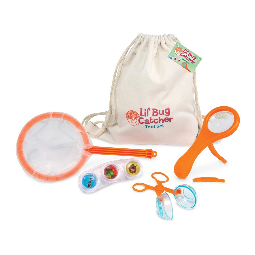 MindWare Lil' Bug Catcher Tool Set Bug Catcher Kit for Kids Ages 5 & Up - Includes Backpack, Net, Magnifying Glass, Magnifying Bug Viewer and Tweezers
