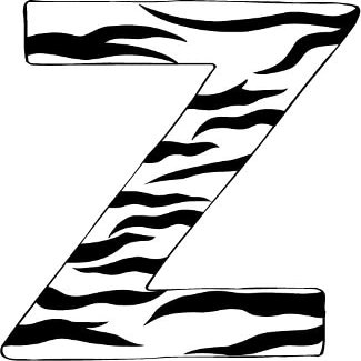 10in. Zebra Animal Print Letter Decals Stickers from A to Z (Zebra-Letter-Decals-Z)