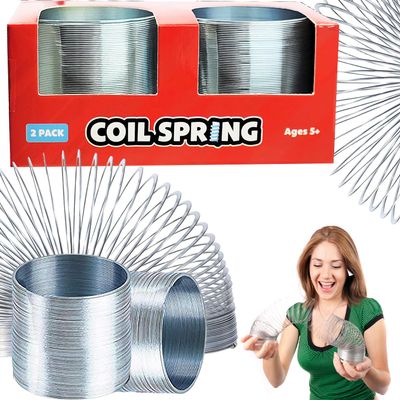 The Dreidel Company Silver Metal Coil Spring, Goody Bag Fillers, Party Favor for Kids, Variety of 2.4" (60mm) Individually Boxed (2-Pack)