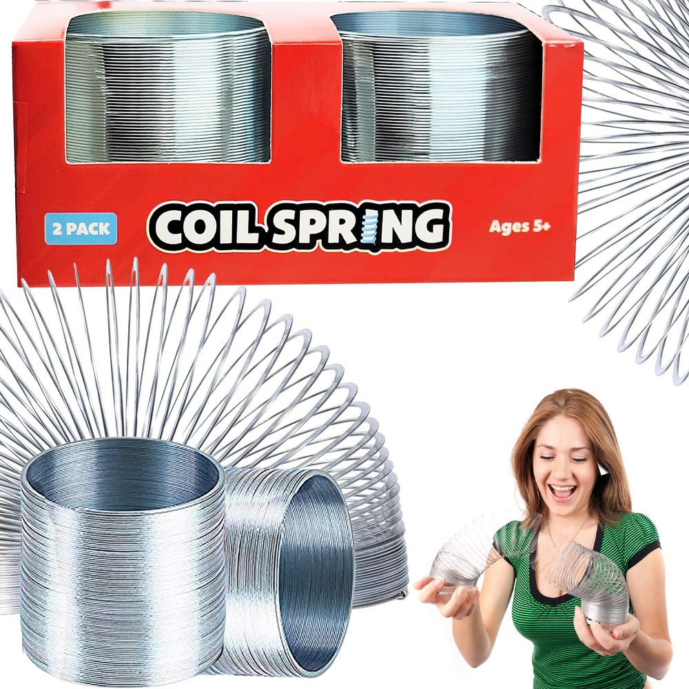 The Dreidel Company Silver Metal Coil Spring, Goody Bag Fillers, Party Favor for Kids, Variety of 2.4" (60mm) Individually Boxed (2-Pack)