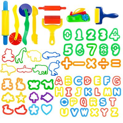 Pecopcock Letter Molds Tools Set for Kids 69Pcs Accessories, Rollers and Cutters, Numeral Various Plastic Animal Molds and Art Clay Tools for Creative Cutting