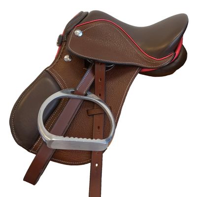 Equitem Leather Rocking Horse, Display or Dog English All Purpose Saddle with Leathers and Irons (Brown with Pink)