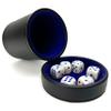 Luck Lab Black Leather Dice Cup with Lid Including 6 Matching Pearl Dice - Blue Velvet Interior for Quiet Shaking - Use for Liars Dice Farkle Yahtzee Board Games, Black view 1