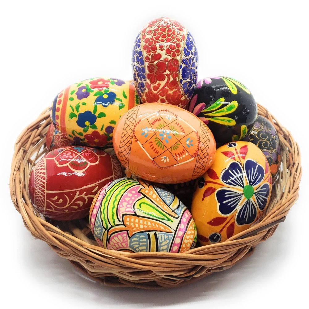 Rumikrafts Handpainted Wooden Easter Eggs, Ecofriendly and Lightweight, Kids Friendly, pisanki Style (Set of 6, Set T)