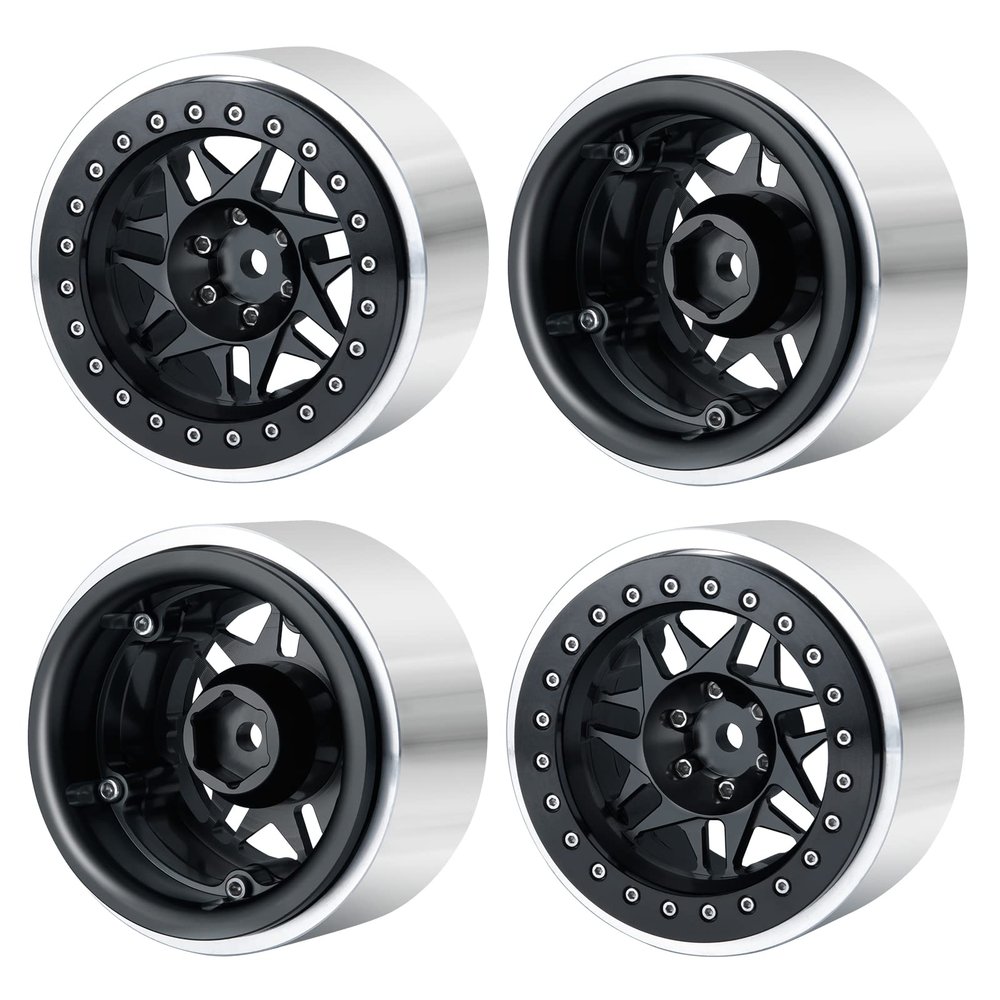Maleonn 4PCS 2.9 Beadlock Wheels Rims for 1/6 RC Crawler Car Axial SCX6 Wheels AXI05000 Upgrades Aluminum Alloy Wheel Hub Set, Black
