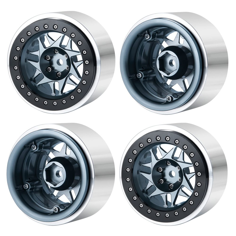 Maleonn 4PCS 2.9 Beadlock Wheels Rims for 1/6 RC Crawler Car Axial SCX6 Wheels AXI05000 Upgrades Aluminum Alloy Wheel Hub Set, Titanium and Black
