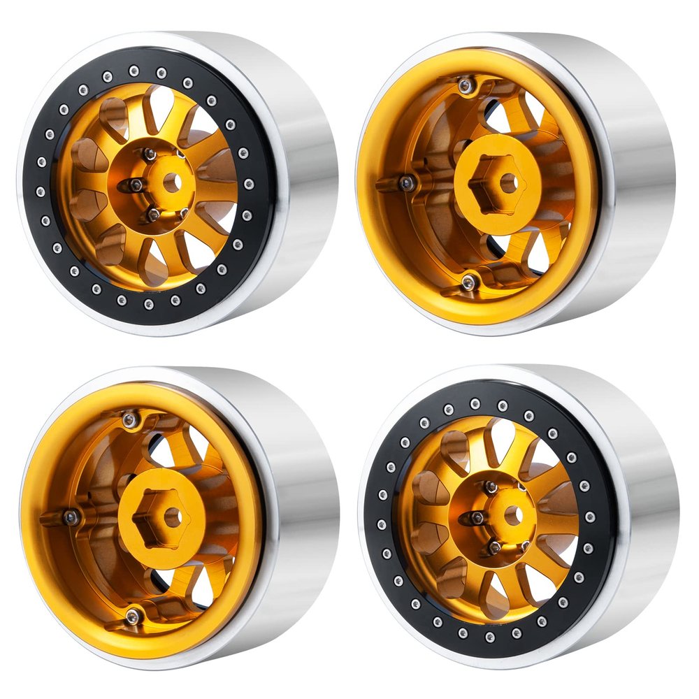 Maleonn 4PCS 2.9 Beadlock Wheels Rims Aluminum Alloy Wheel Hub Set for Axial SCX6 Wheels AXI05000 1/6 RC Crawler Car Upgrades - Gold and Black
