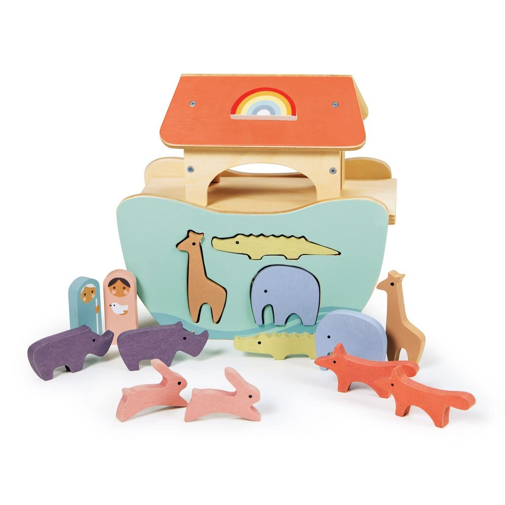 Tender Leaf Toys - Little Noahs Ark - Wooden Animal Shape Sorting Toy - Compact and Made for Little Hands, Improve Hand-Eye Coordination and Concentration for Boys and Girls - Age 2+