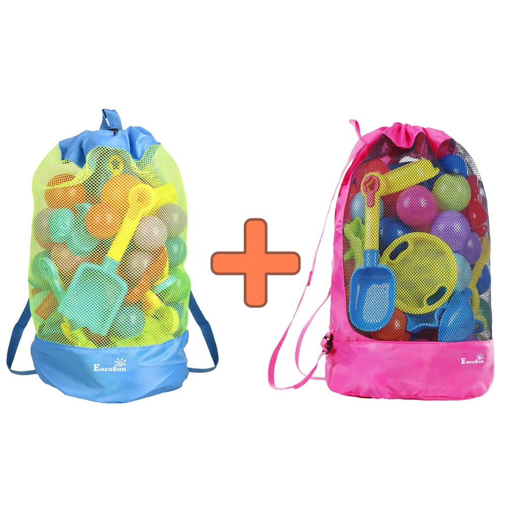 2PCS EocuSun Beach Toys Bag Sand Toy Bag Sea Shells Mesh Bag