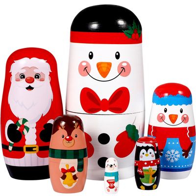 Ciieeo 6pcs Russian Nesting Dolls Matryoshka Stacking Nested Set Wooden Matryoshka Dolls for Kids Christmas Handmade Nesting Dolls Russian Dolls for Birthday
