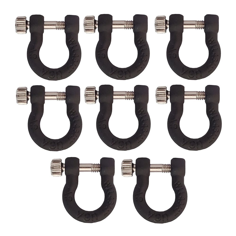 AMOGOT 8Pcs RC Trailer Tow Shackles for 1/10 RC Crawler TRX4 Axial SCX10 90046 Metal D Ring Lock Buckle Tow Rings Truck RC Decor Parts (Black)