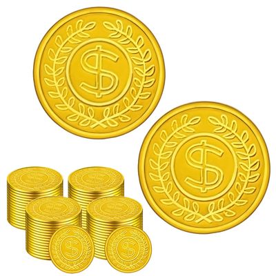 SpinLaLa 100 Count Plastic Gold Coins Set, Pirate Treasure Gold Play Coins for Party Theme Props Decorations, Lucky Draw Games Treasure Hunt