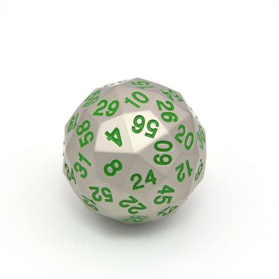 ZX Metal 60 Sided Polyhedral Dice with Velvet Pouch for Tabletop Games DND MTG Math Teaching T302 (Color : Silver w Green Ink)