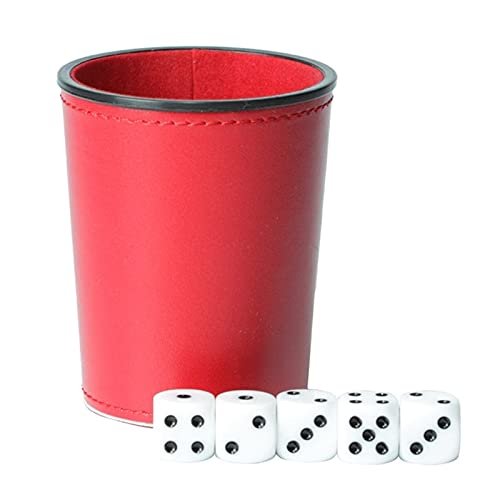 SASHUN ZX Leather PU Dice Cup Party Board Game Bar KTV Entertainment Dice Box with Dices T302 (Color : R)