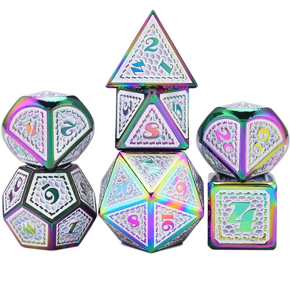 ZX Dragon Scale Metal Polyhedral Dice Set D20 D12 D% D10 D8 D6 D4 for Table Games TRPG DND T302 (Color : DS10)