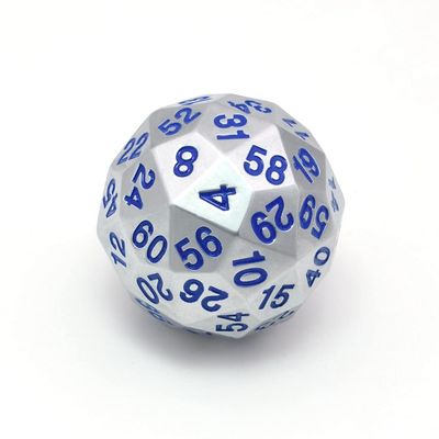 ZX Metal 60 Sided Polyhedral Dice with Velvet Pouch for Tabletop Games DND MTG Math Teaching T302 (Color : Silver w Blue Ink)