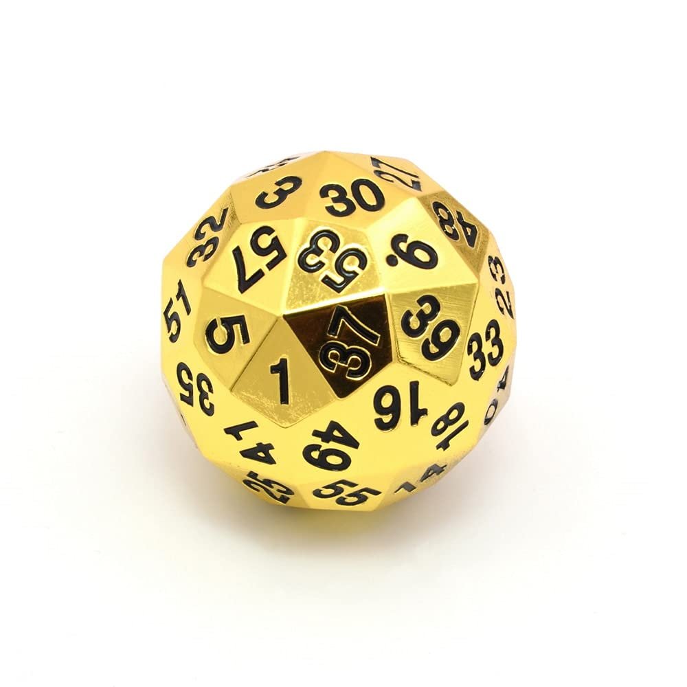 SASHUN ZX Metal 60 Sided Polyhedral Dice with Velvet Pouch for Tabletop Games DND MTG Math Teaching T302 (Color : Gold w Black Ink)