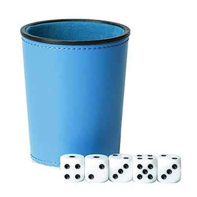 ZX Leather PU Dice Cup Party Board Game Bar KTV Entertainment Dice Box with Dices T302 (Color : SBL)