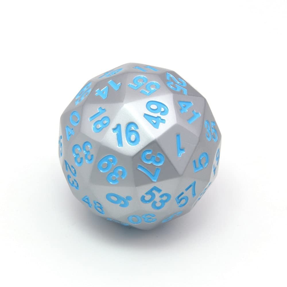 SASHUN ZX Metal 60 Sided Polyhedral Dice with Velvet Pouch for Tabletop Games DND MTG Math Teaching T302 (Color : Light Blue Ink)