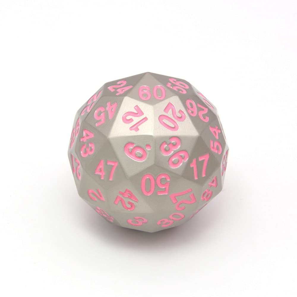 SASHUN ZX Metal 60 Sided Polyhedral Dice with Velvet Pouch for Tabletop Games DND MTG Math Teaching T302 (Color : Pink Ink)