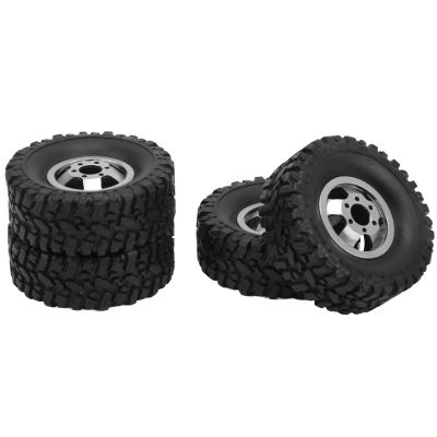 Dilwe RC Wheels and Tires RC Accessories, 4WD Rubber Tires Aluminum Alloy Wheel Hub RC Car Tires for WPL C14 C24 B14 B24 B16 B36 1/16 RC Car Upgrade Part (Silver)
