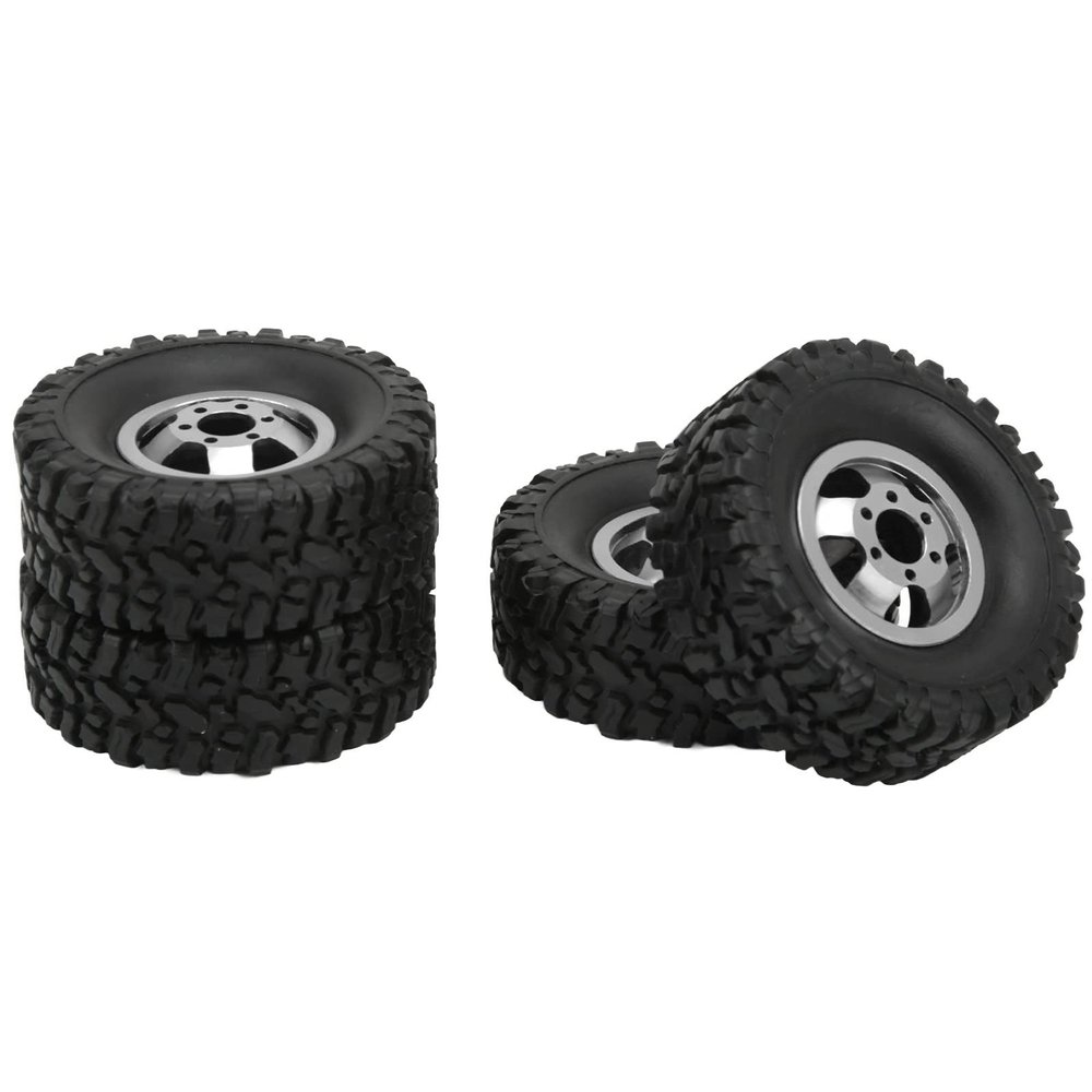 Dilwe RC Wheels and Tires RC Accessories, 4WD Rubber Tires Aluminum Alloy Wheel Hub RC Car Tires for WPL C14 C24 B14 B24 B16 B36 1/16 RC Car Upgrade Part (Silver)