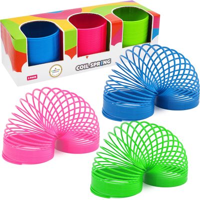 The Dreidel Company Neon Plastic Multicolor Coil Spring, Goody Bag Fillers, Party Favor for Kids, 3" Inches (80mm) (3-Pack)