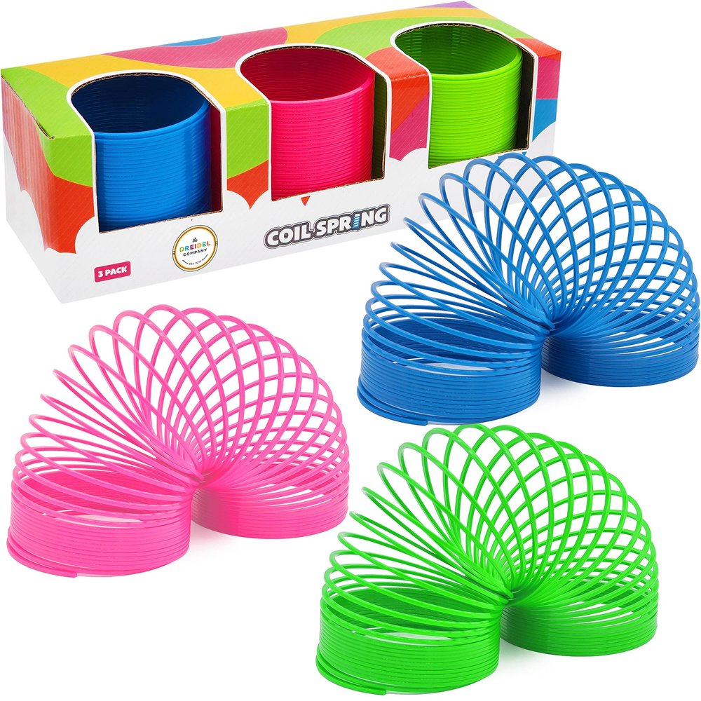 The Dreidel Company Neon Plastic Multicolor Coil Spring, Goody Bag Fillers, Party Favor for Kids, 3" Inches (80mm) (3-Pack)
