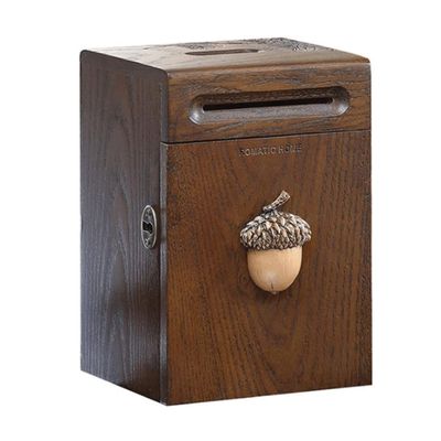 Countertop Cuboid Piggy Bank Wooden Retro Mini Money Bank with Lock for Kids and Adults,Handmade with Carving Coin Bank 7.5in Toy (Color : A)