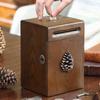 Countertop Cuboid Piggy Bank Wooden Retro Mini Money Bank with Lock for Kids and Adults,Handmade with Carving Coin Bank 7.5in Toy (Color : B) view 3